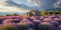 Lavender Breeze, Stone Cottage, Rolling Hills, Generative AI Royalty Free Stock Photo