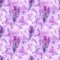 lavender and Butterfly seamless pattern.. Watercolor flowers painting, design wallpaper, paper or background.