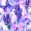 lavender and Butterfly seamless pattern.. Watercolor flowers painting, design wallpaper, paper or background.