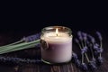 lavender candle in a jar, copy space concept, background for designer