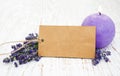 Lavender with candle and tag Royalty Free Stock Photo