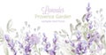 Lavender card Vector watercolor. Provence flowers banner backgrounds