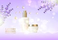 Lavender cosmetic label of organic cosmetic and skin care cream. Lavender cream and oil. Royalty Free Stock Photo