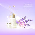 Lavender cosmetic label of organic cosmetic and skin care cream. Lavender cream and oil. Moisturizer with Vitamins and Royalty Free Stock Photo
