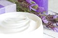 Lavender cosmetics spa body care abstract composition Royalty Free Stock Photo