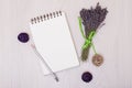 Lavender desk design with flowers on background top view mock up Royalty Free Stock Photo