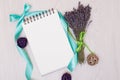 Lavender desk design with flowers on background top view mock up Royalty Free Stock Photo