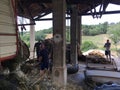 lavender distillation process. production of lavender essential oil in an old distillery in provence, france.