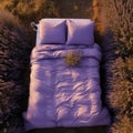 Lavender Dreams: Aerial Oasis with a Kingsize Bed Retreat Royalty Free Stock Photo