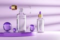 Lavender Dropper Serum Bottle Mockup with Droplets - 3D Illustration Render