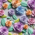 Lavender Embossed Multi Coloured Roses And Rosebuds 3d