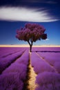 Lavender field with lonely tree in Provence, France Royalty Free Stock Photo