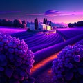 Lavender field at sunset. 3d rendering, 3d illustration. generative AI Royalty Free Stock Photo