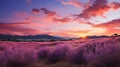 Lavender field sunset and lines. Generative AI Royalty Free Stock Photo