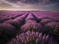 Lavender field at sunset. Made with Generative AI Royalty Free Stock Photo