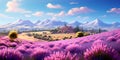 Lavender fields of with rows of fragrant purple blooms.