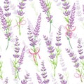 Lavender flower bouquets purple vector seamless pattern. Royalty Free Stock Photo