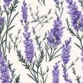 lavender flower rough hand drawn using violet ink seamless pattern Royalty Free Stock Photo