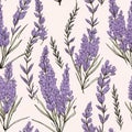 lavender flower rough hand drawn using violet ink seamless pattern Royalty Free Stock Photo