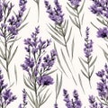 lavender flower rough hand drawn using violet ink seamless pattern Royalty Free Stock Photo