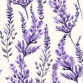 lavender flower rough hand drawn using violet ink seamless pattern Royalty Free Stock Photo