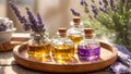 Lavender flower therapy oil fresh natural herbal fragrance aromatic health glass Royalty Free Stock Photo
