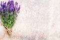 Lavender flowers, bouquet on rustic background, overhead Royalty Free Stock Photo