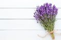 Lavender flowers, bouquet on rustic background, overhead. Royalty Free Stock Photo