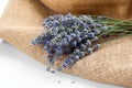 Lavender flowers on the burlap Royalty Free Stock Photo