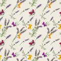 Lavender flowers, butterflies. Watercolor seamless pattern Royalty Free Stock Photo