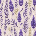 Lavender Seamless Pattern With Nature-inspired Vines And Leaves