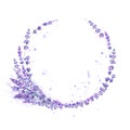 Lavender flowers purple watercolor round frame isolated on white background Royalty Free Stock Photo