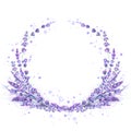 Lavender flowers purple watercolor round frame isolated on white background