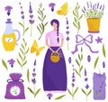 Lavender flowers, set of icons vector illustration Royalty Free Stock Photo