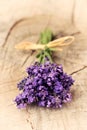 Lavender flowers on a wooden background.