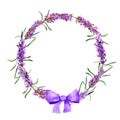 Lavender flowers wreath. Watercolor floral frame for wedding, greeting card Royalty Free Stock Photo