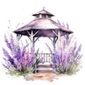 Lavender gazibo watercolor illustration, lavender clipart Royalty Free Stock Photo