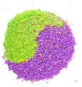 Lavender and green tea sea salt in yin-yang sign Royalty Free Stock Photo