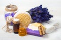 Lavender handmade soap and accessories for body care Royalty Free Stock Photo