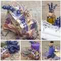 Lavender handmade soap. Collage. Royalty Free Stock Photo