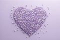 Lavender heart symbol created of heart shape confetti. lavender background, Generative AI