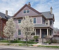 Lavender House with Flowering Pear Trees