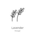 Lavender icon vector from portugal collection. Thin line lavender outline icon vector illustration. Outline, thin line lavender Royalty Free Stock Photo