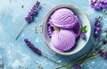 Lavender-Infused Vanilla Ice Cream in a Rustic Bowl With Fresh Sprigs