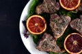 Lavender Lamb Loin Chops with Grilled Blood Oranges Royalty Free Stock Photo