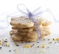 Lavender and lemon shortbread cookies shaped like flowers Royalty Free Stock Photo