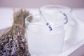 Lavender Lemonade and lavender bouquet. Natural refreshing summer drink. Royalty Free Stock Photo