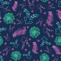 Lavender Night-Flowers in Bloom seamless repeat pattern background in blue and purple Royalty Free Stock Photo