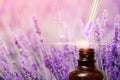 Lavender oil with dropping pipette. Background is purple. Concept beauty of nature