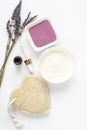 Lavender Organic Scrub, Cream, Oil, Body Skin Care Royalty Free Stock Photo